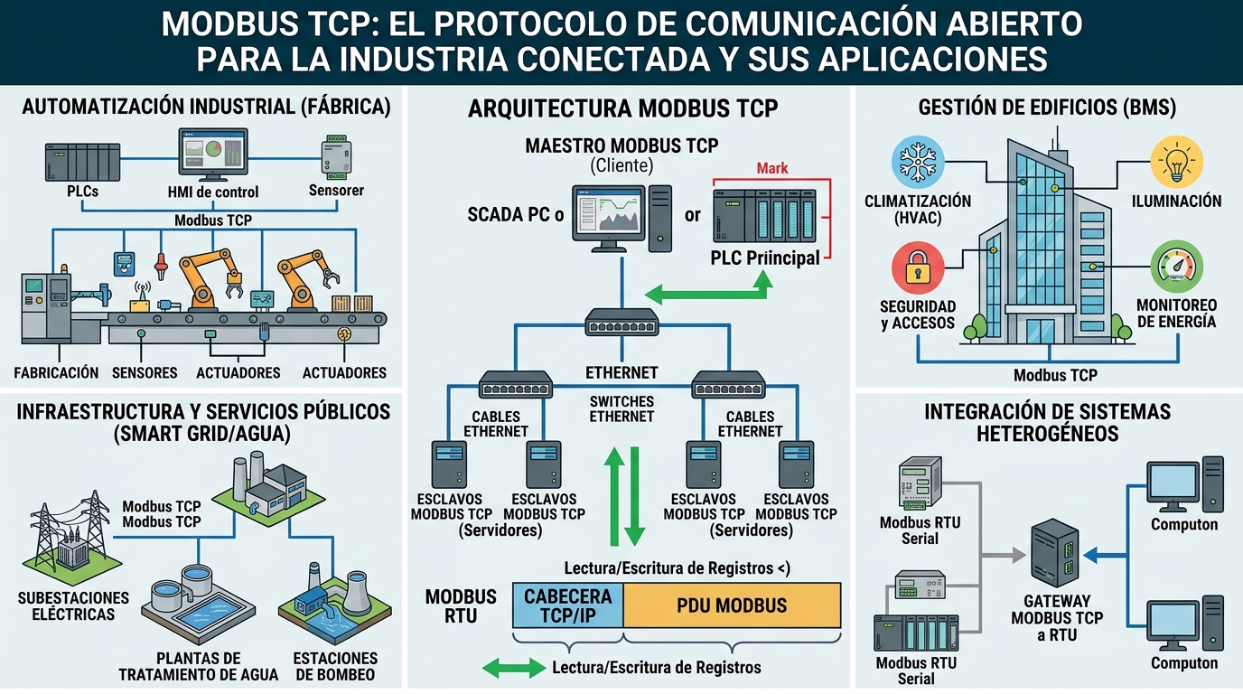 Modbus TCP: principios, funciones y áreas de aplicación