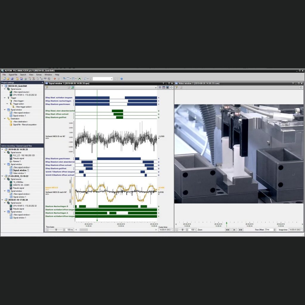 Pantalla del PLC-ANALYZER pro 6 con señales del PLC sincronizadas con video, módulo Video track ANA6650E